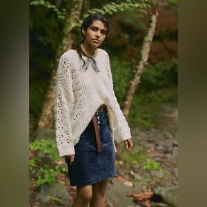 Pilcro by Anthropologie Blue Corduroy Talia Mini Skirt Size 4 Button Front Fall